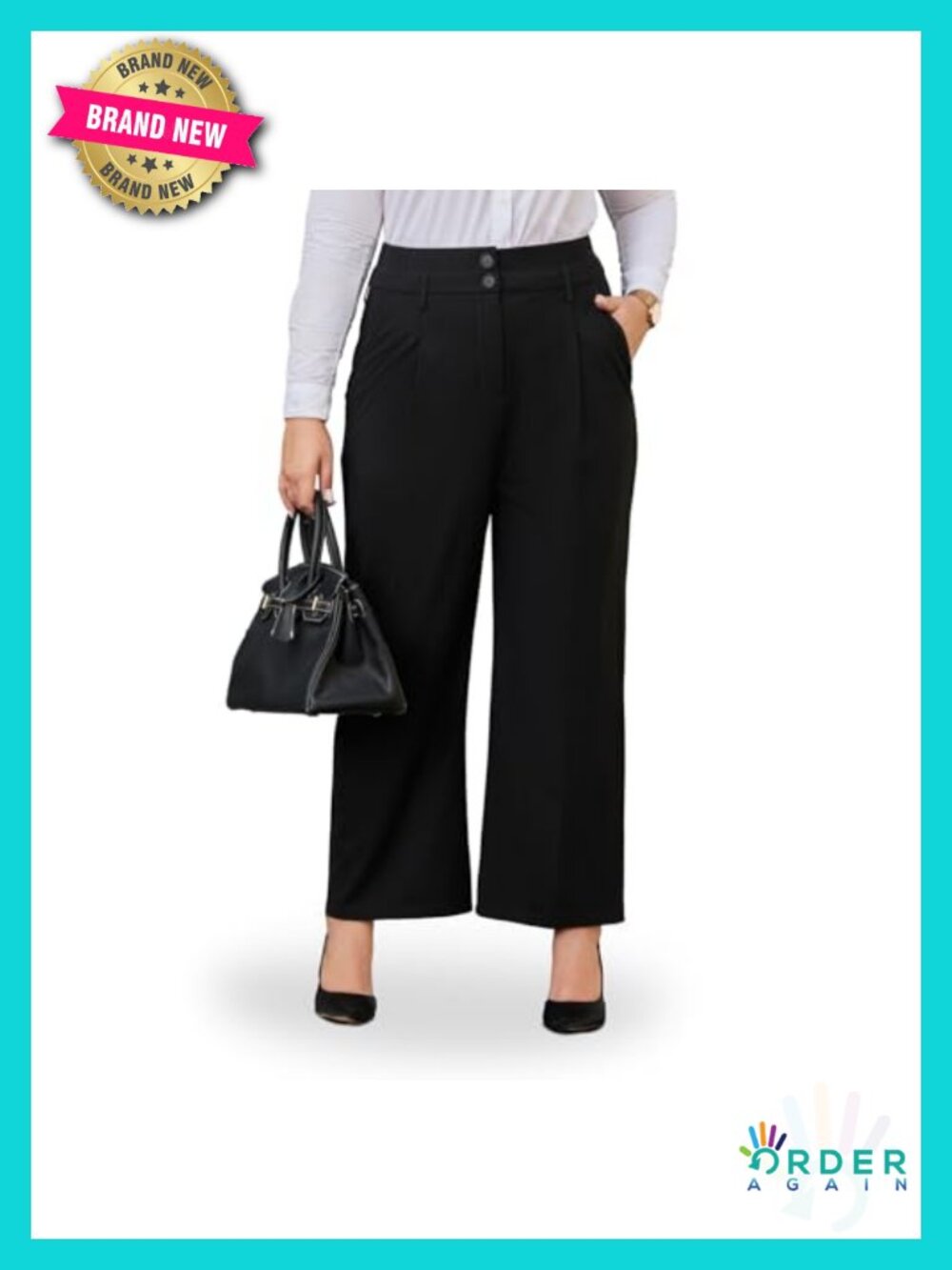 Plus Size Pull-On Dress Pants Wide Leg Wrinkle-Free Stretch Elastic Waist Office